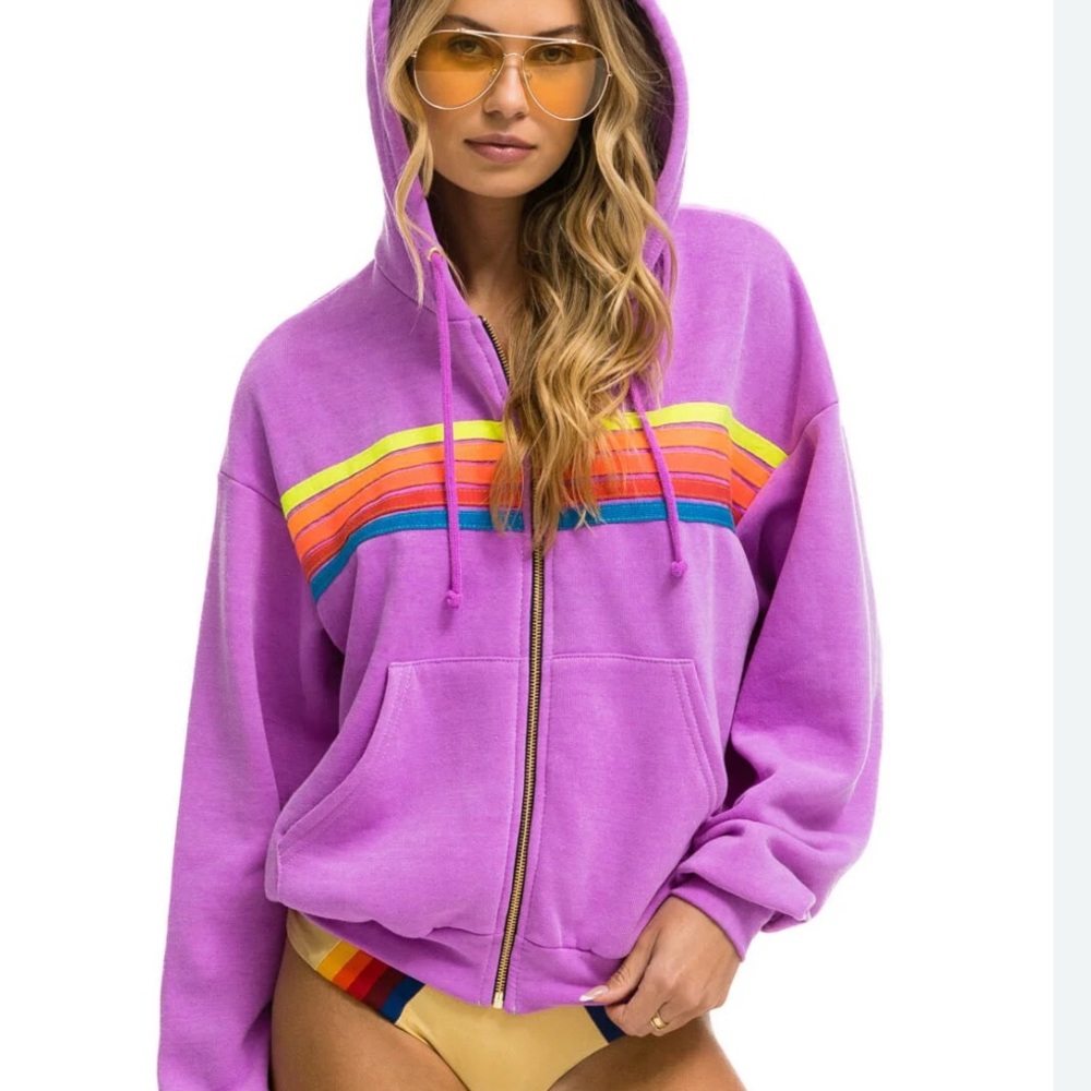 Aviator Nation 5 Stripe Zip Hoodie Sweatshirt